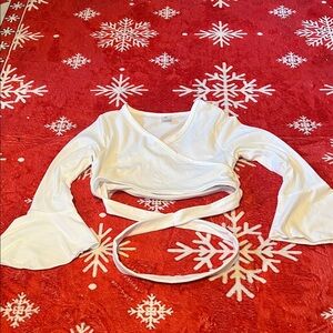 SHEIN Cream Flared Sleeve Wrap Crop Top